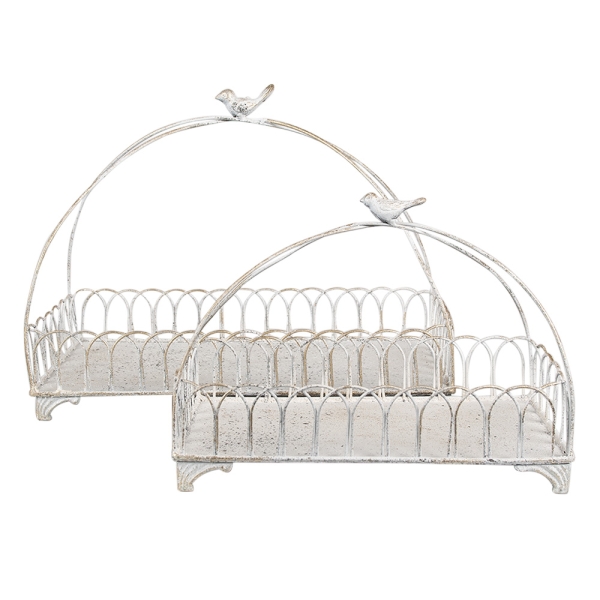 Metall Korb  Tablett Shabby Chic creme weiß